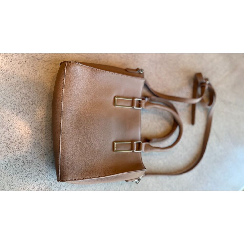 Miztique Tan Satchel Crossbody Handbag Gold Hardware Convertible Shoulder Bag